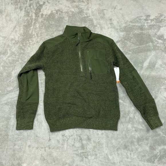 Bass Outdoor Olive Green Quarter-Zip Pullover Sweater S Mens NWT 6385 - Picture 2 of 8